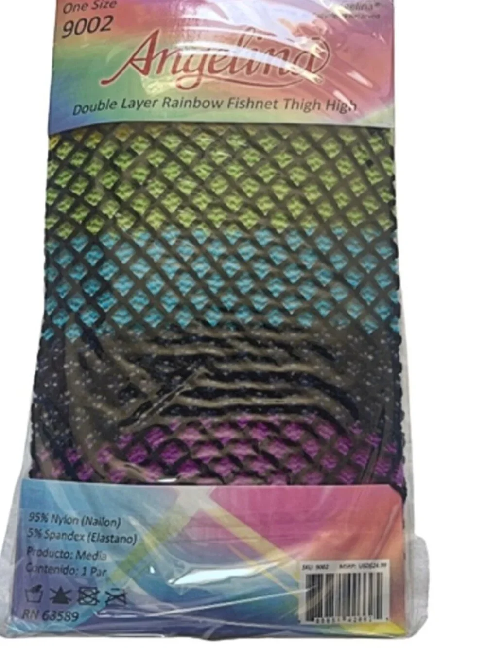 Angelina Double Layer Rainbow Fishnet Thigh High Stockings Tights | One Size